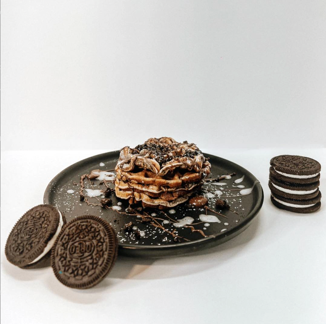 Recette mini gaufres oreo, double sauce chocolat